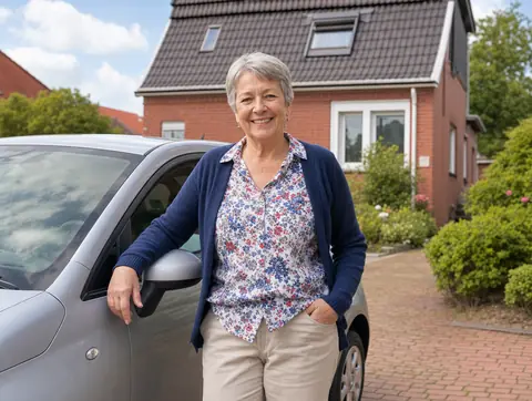 Verkäufer aus Leck mit dem verkauften Fahrzeug